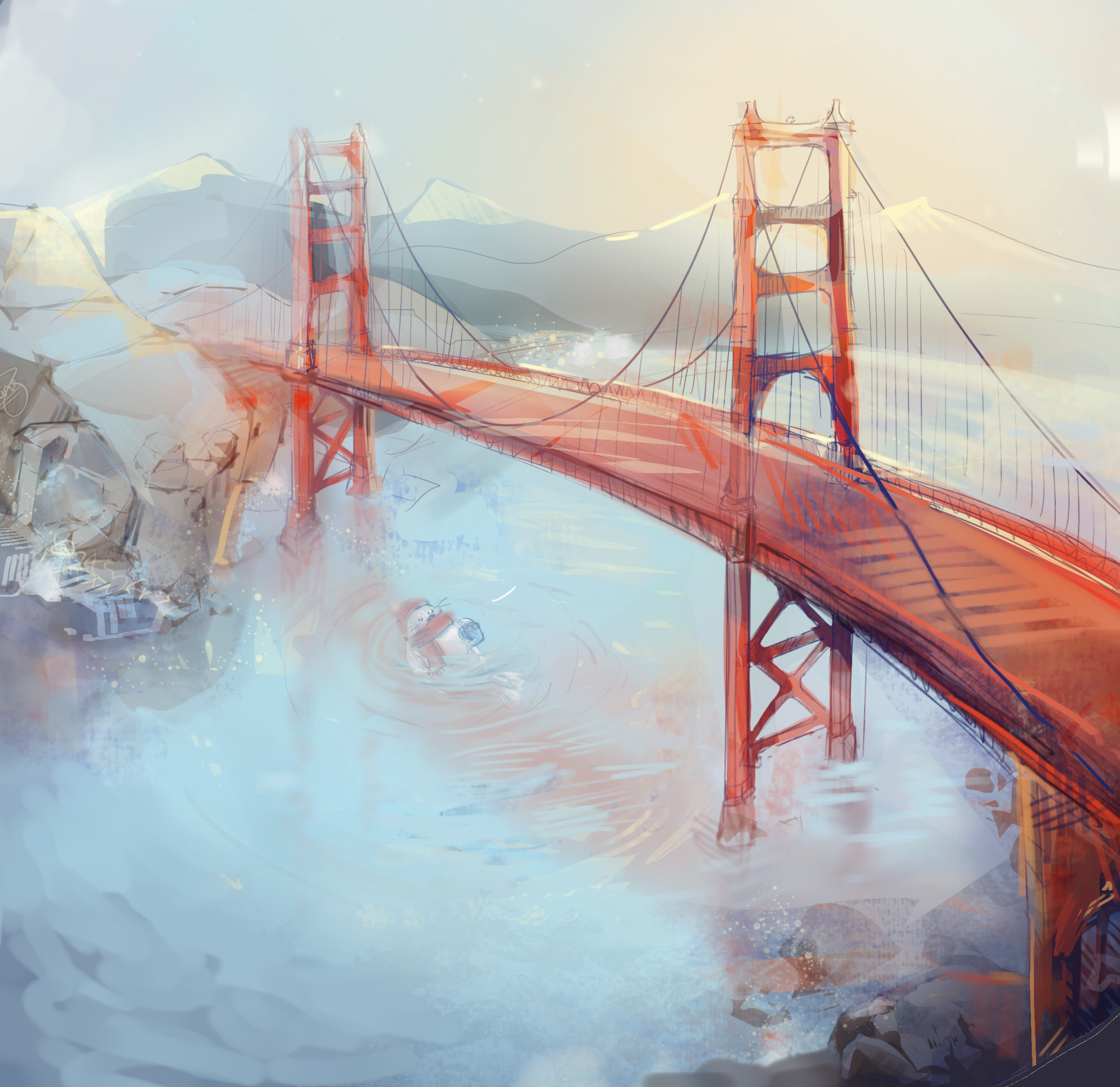 digital drawing of the golden gate bridge
